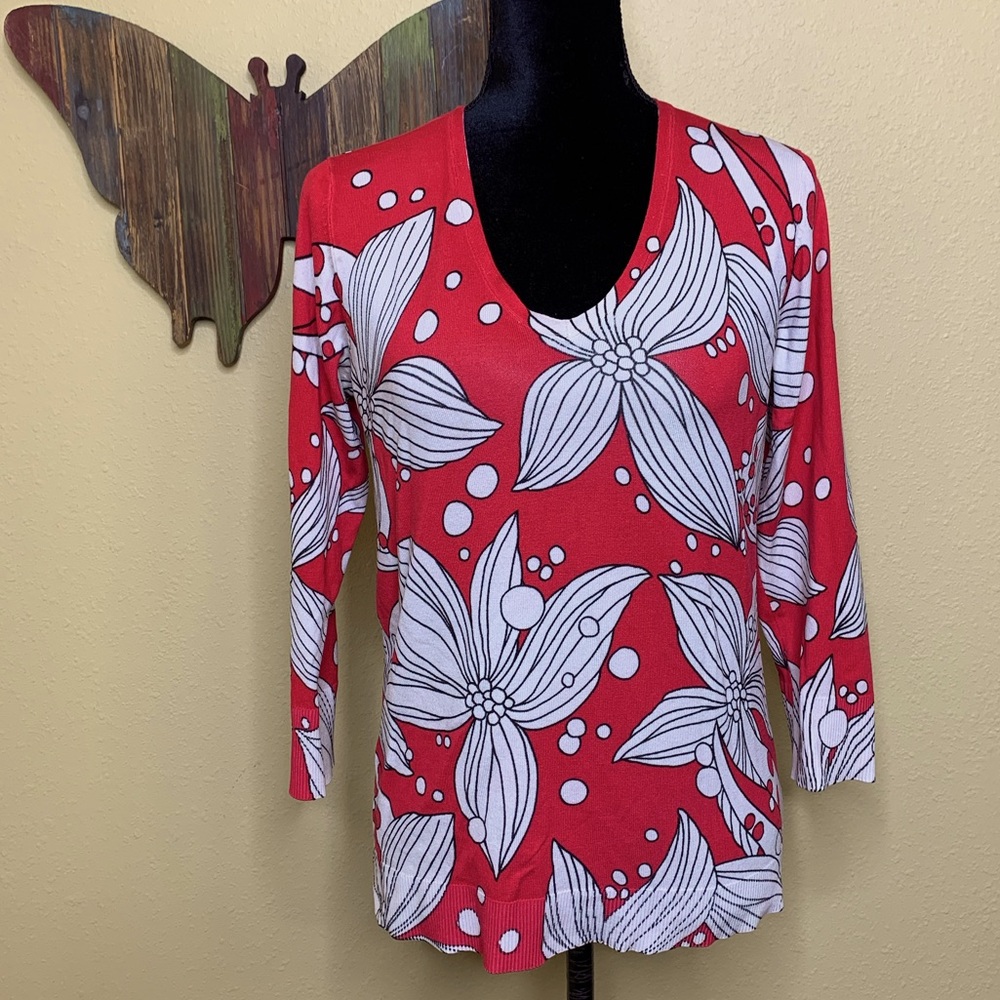 Chico’s Floral V-neck Sweater